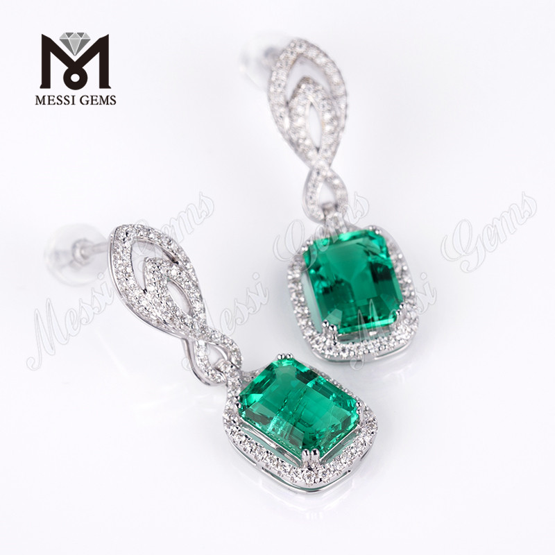emerald earrings 2.87ct 18K White Gold festival gift for mother 
