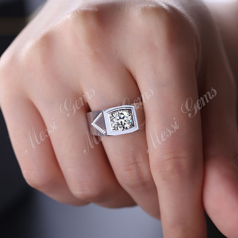 Classic 4Prong setting 18K White gold super lab diamond Rings for Man