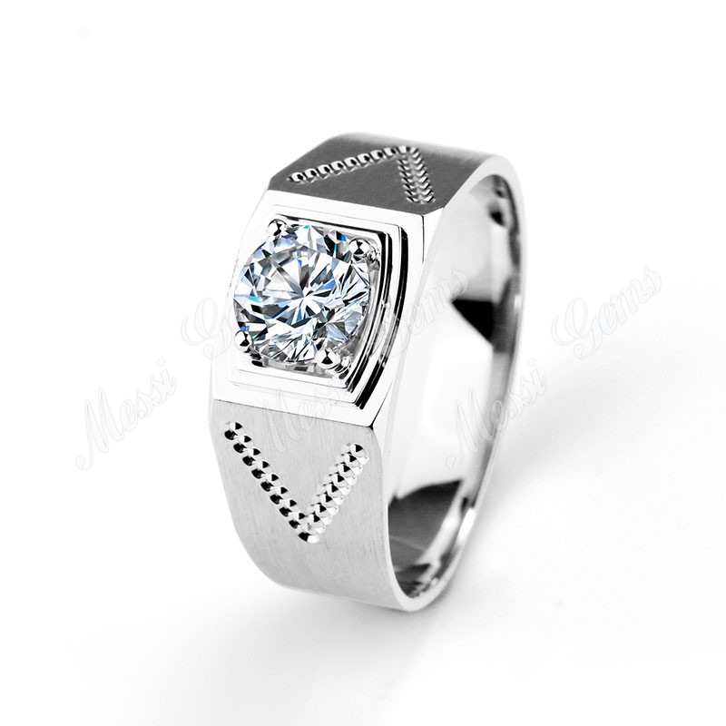 Classic 4Prong setting 18K White gold super lab diamond Rings for Man