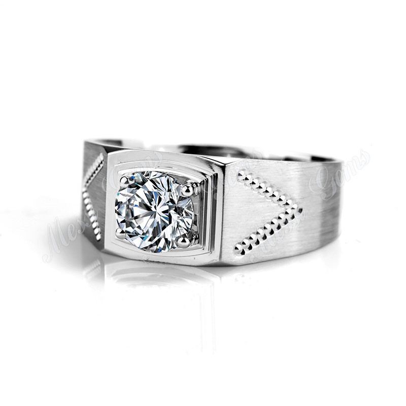 Classic 4Prong setting 18K White gold super lab diamond Rings for Man