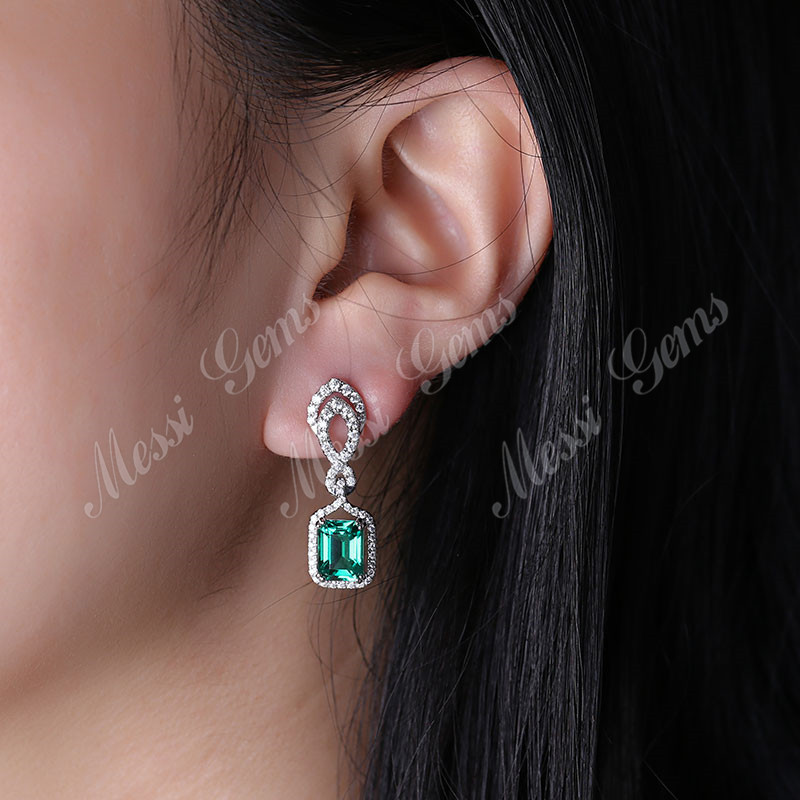 emerald earrings 2.87ct 18K White Gold festival gift for mother