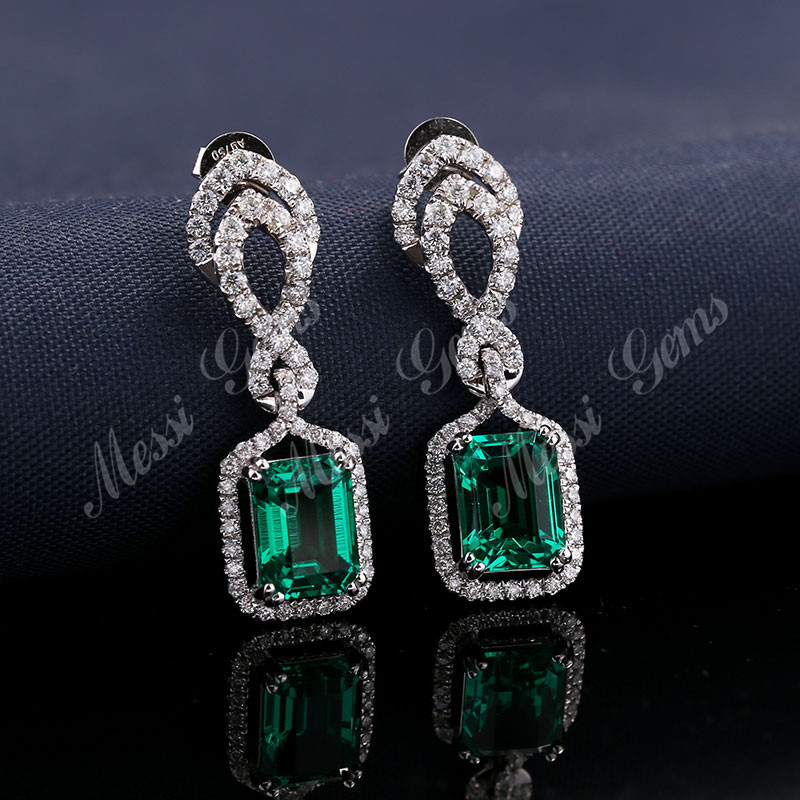 emerald earrings 2.87ct 18K White Gold festival gift for mother