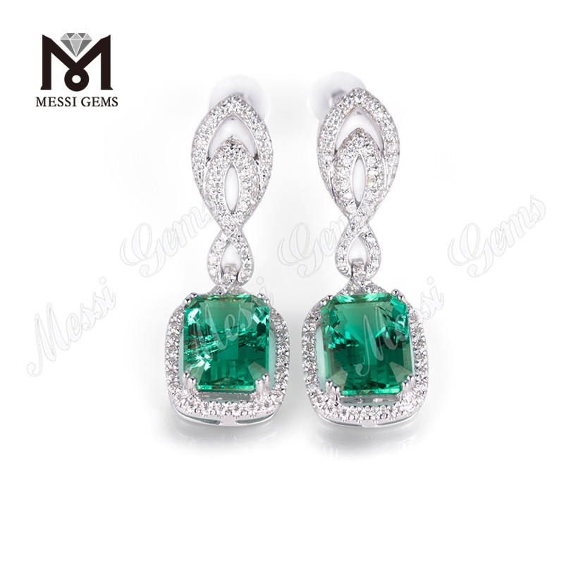 emerald earrings 2.87ct 18K White Gold festival gift for mother