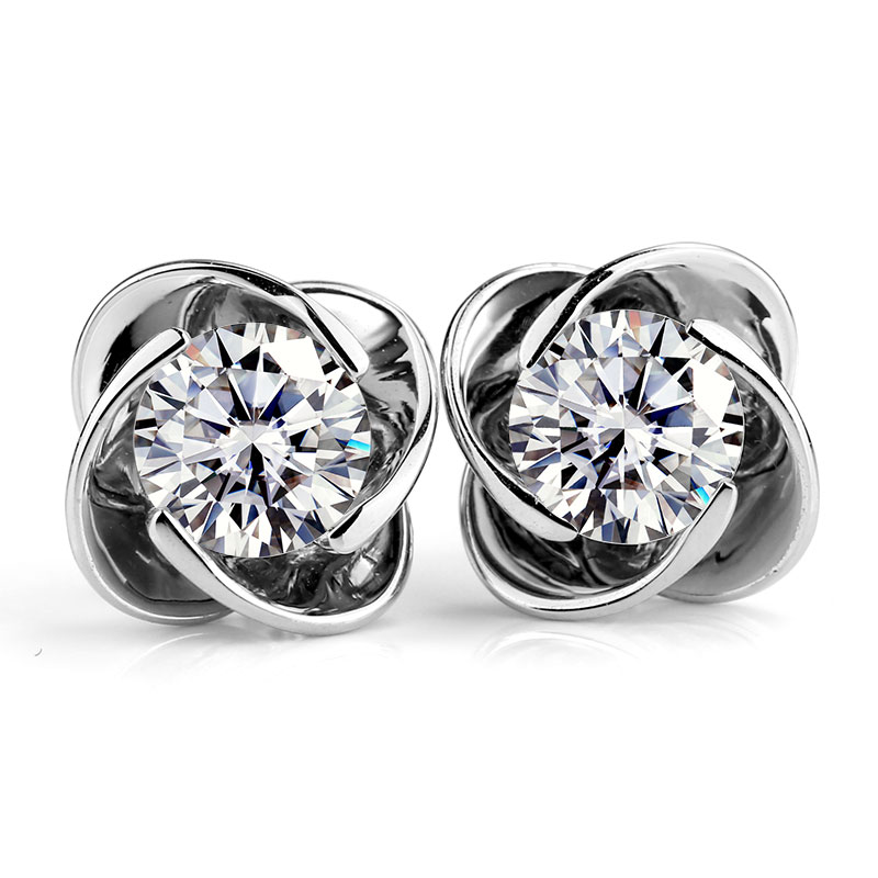 lab diamond stud earring flower shape 925 Sterling silver
